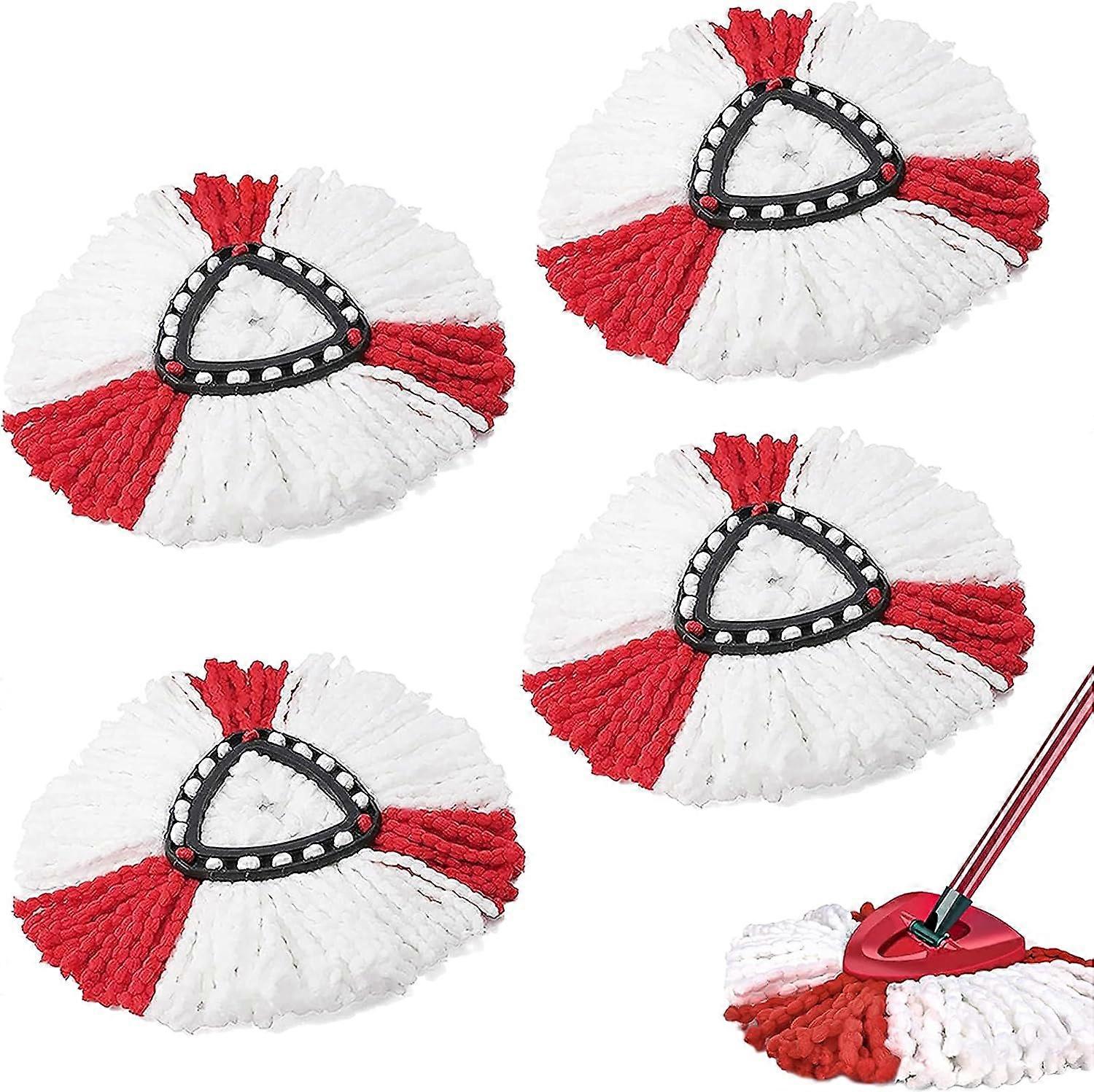 4Pack Mop Heads Compatible with Vileda Turbo Mop Replacement Head, Microfibre Spin Triangle Mop Heads (Red White)