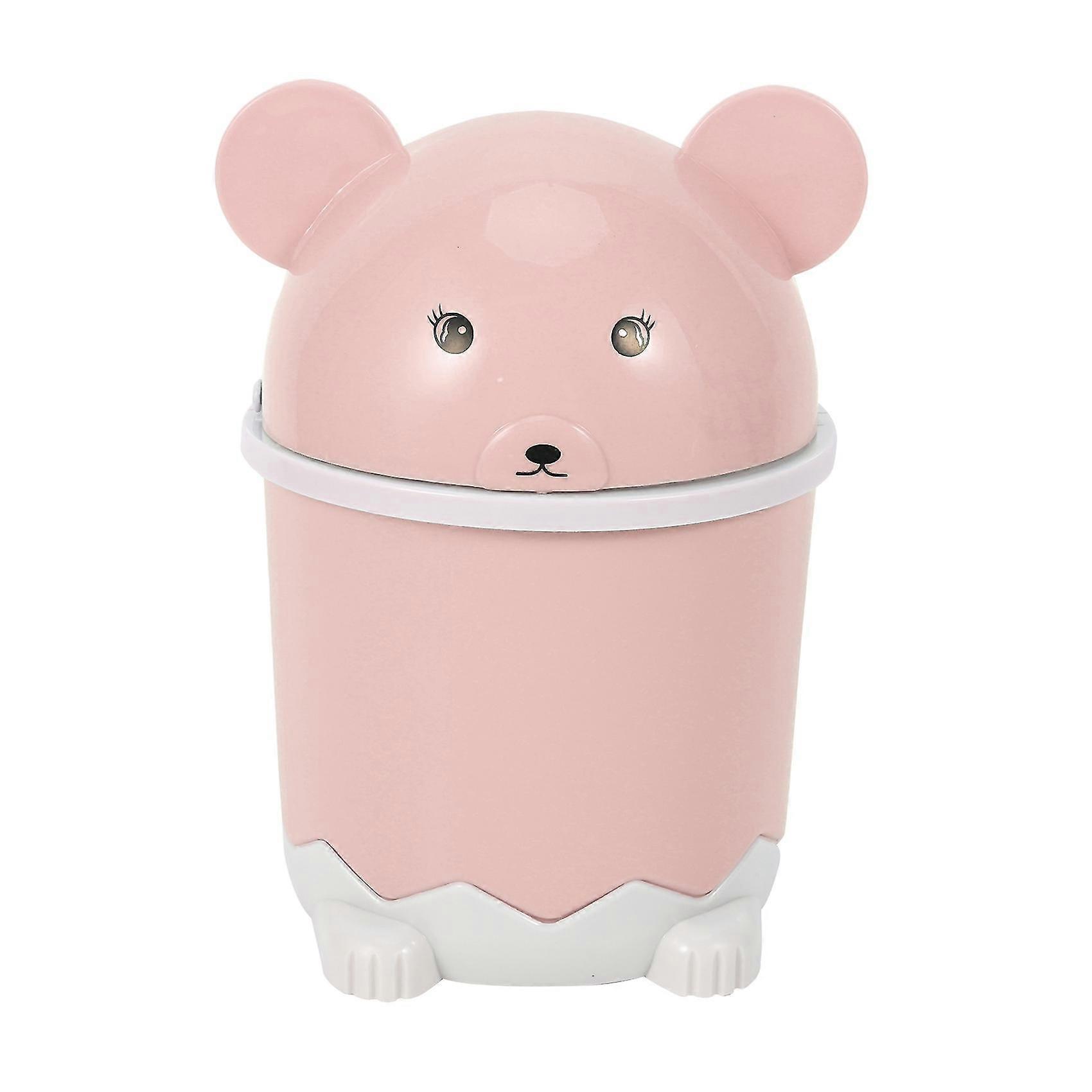 Creative Cute Desktop Trash Desktop With Lid Small Paper Basket Mini Flip Plastic Trash Can Pink
