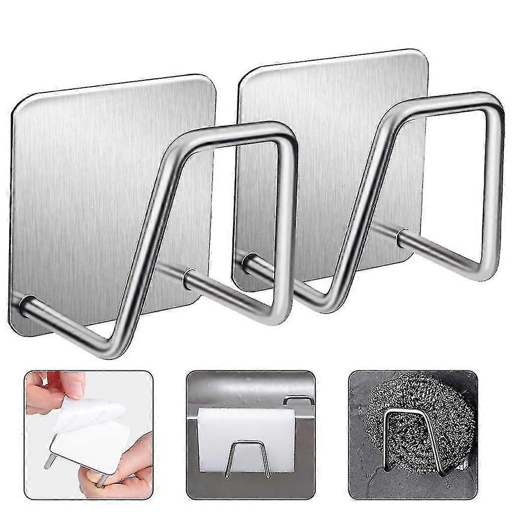 2 Pieces Sponge Holder Self-adhesive Kitchen Sink Holder Clothes Hooks