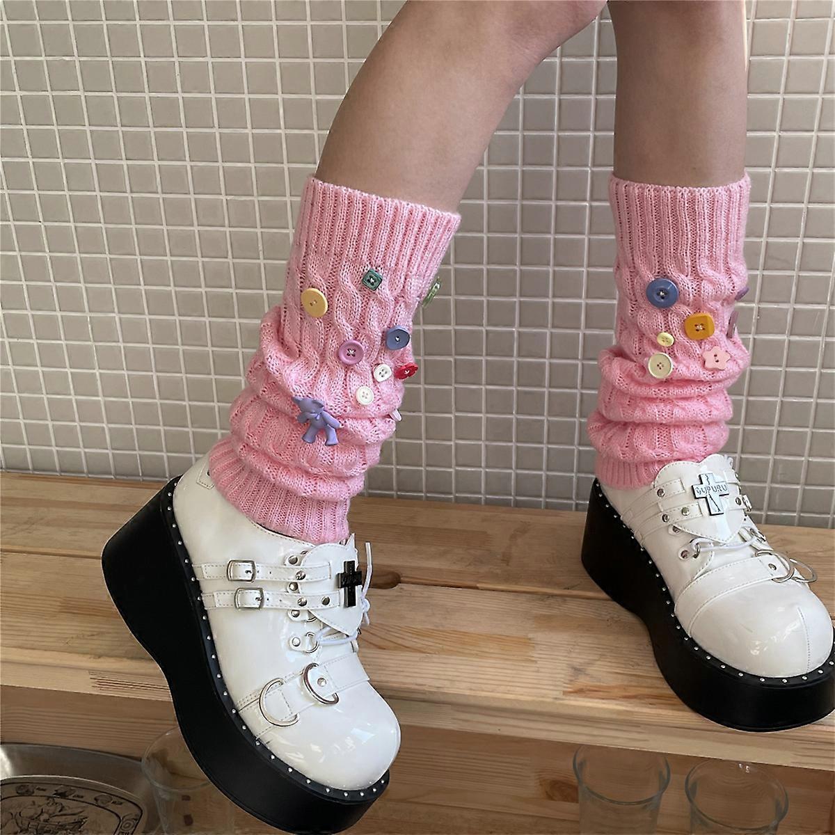 Women's Leg Warmers Knitted Lace Long Socks Crochet Knit Boot Cover,pink