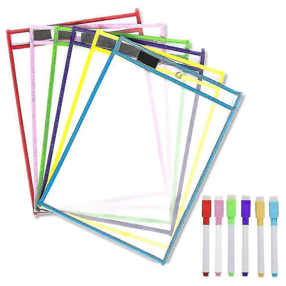 Reusable Dry Erase Pockets, 6 Pack Reusable Dry Erase Sleeves, Colors Sheet Protector, Dry Erase Po - SNNGV