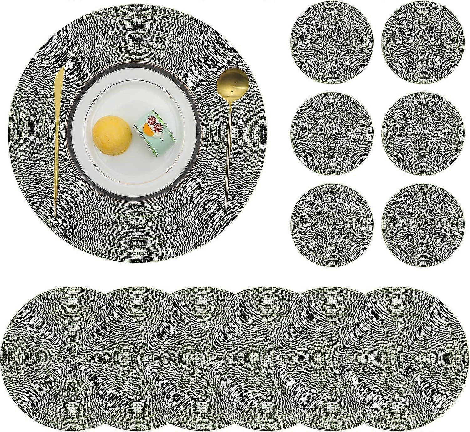 Sets de table ronds et sous-verres Set De 6, Tapis de table et sous-verres verts antidérapants Sets de table en décor résistant à la chaleur Sets de table