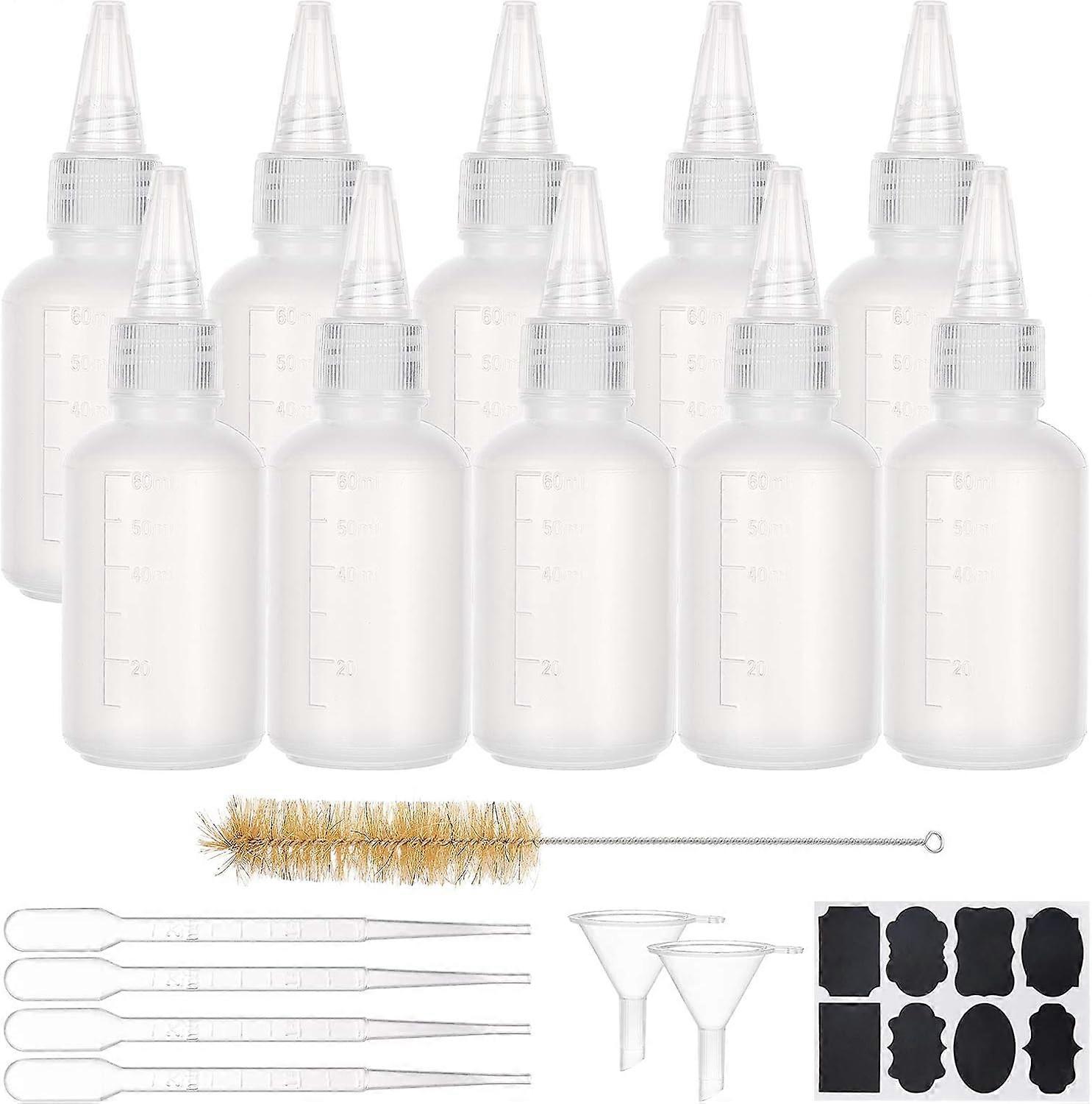 20PCS 2oz Plastic Squeeze Bottles with Measurement 4PCS 2ml Droppers 2PCS Funnels 1PC Brush and Sticker Labels for Icing Painting Cookie Decoration