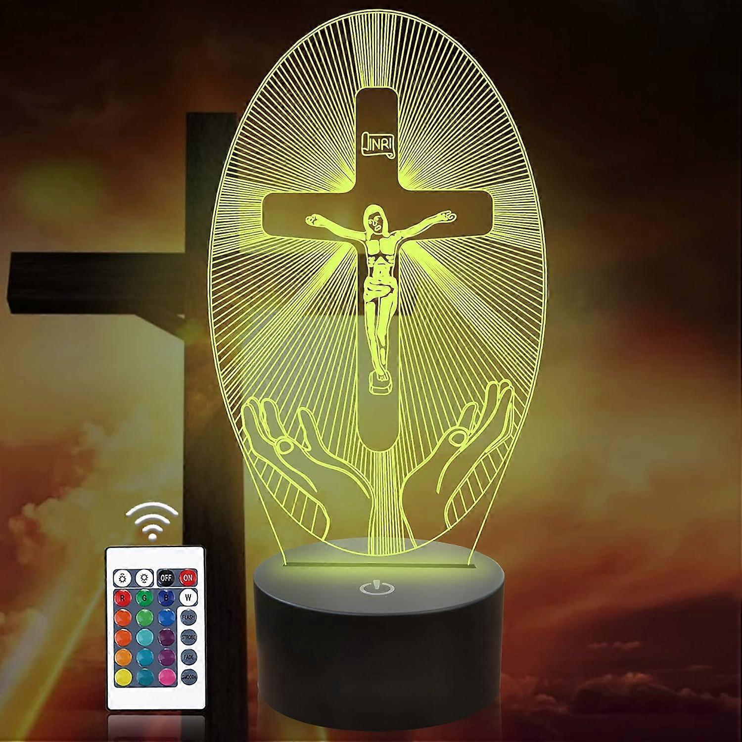 Cross 3D Night Light, Attivolife Jesus Illusion Hologram Lamp 16 Color Changing with Remote Control + Timer