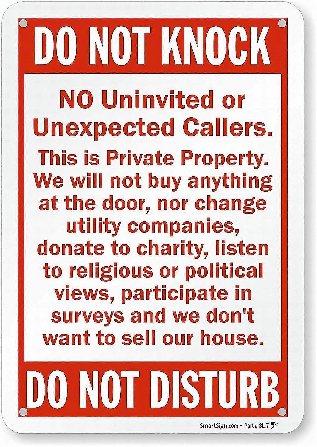 Não bata-não perturbe Aviso de sinalização de segurança Sinais de estanho Sinal de alumínio 8x12 polegadas OU 12x16 polegadas Modo 