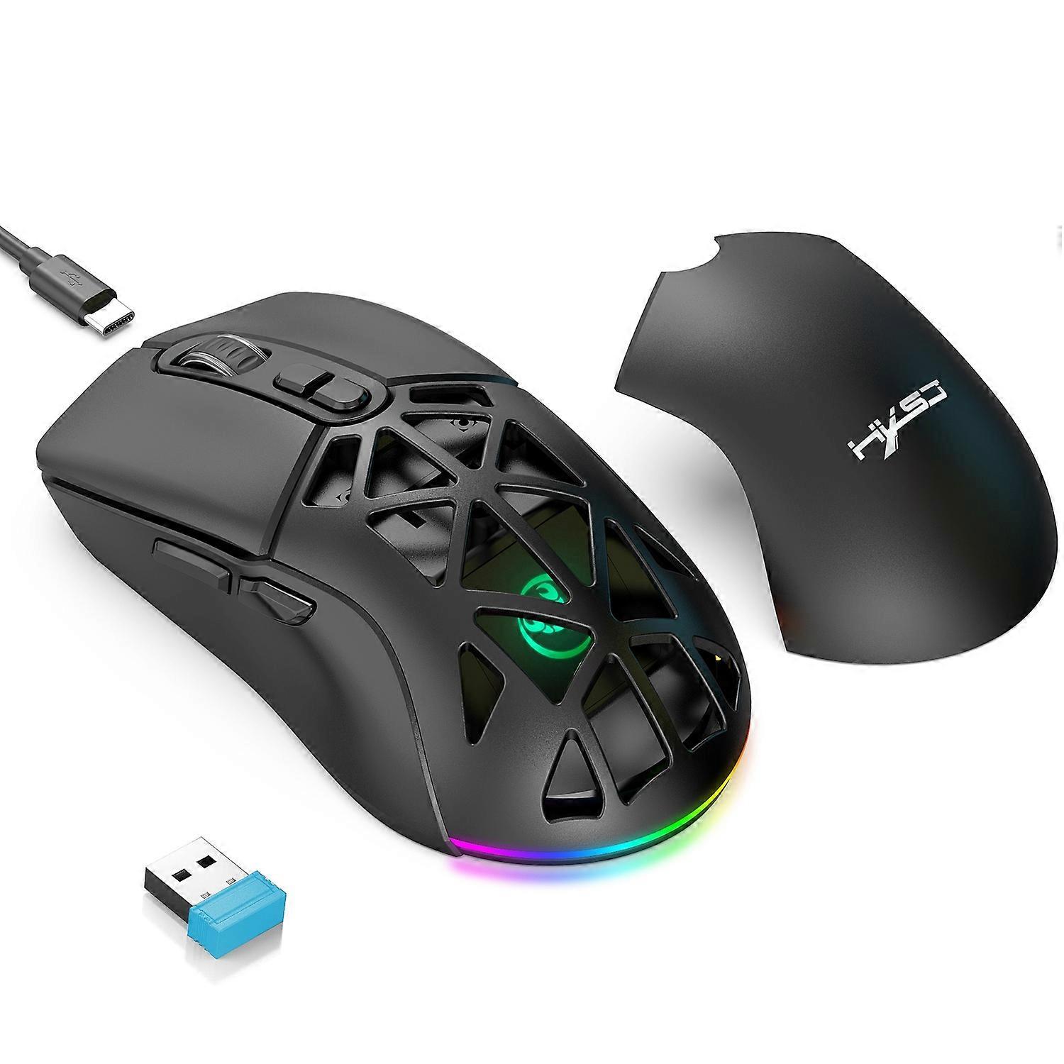 HXSJ T26 Wireless Mouse Bluetooth5.1+2.4Ghz Dual Modes 4800 DPI RGB Backlit Mouse