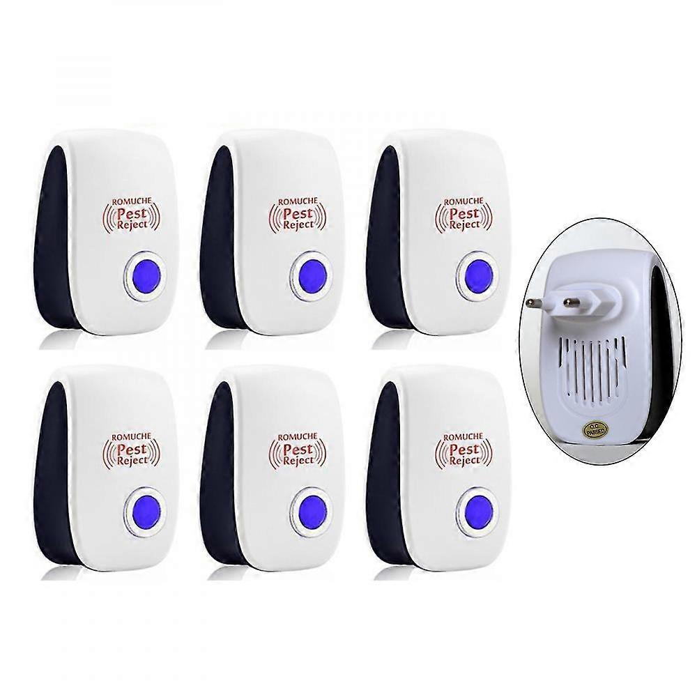 6pcs Ultrasonic Pest Repeller Ultrasonic Chip To Impact Mice, Rats, Spiders EU Plug EOI