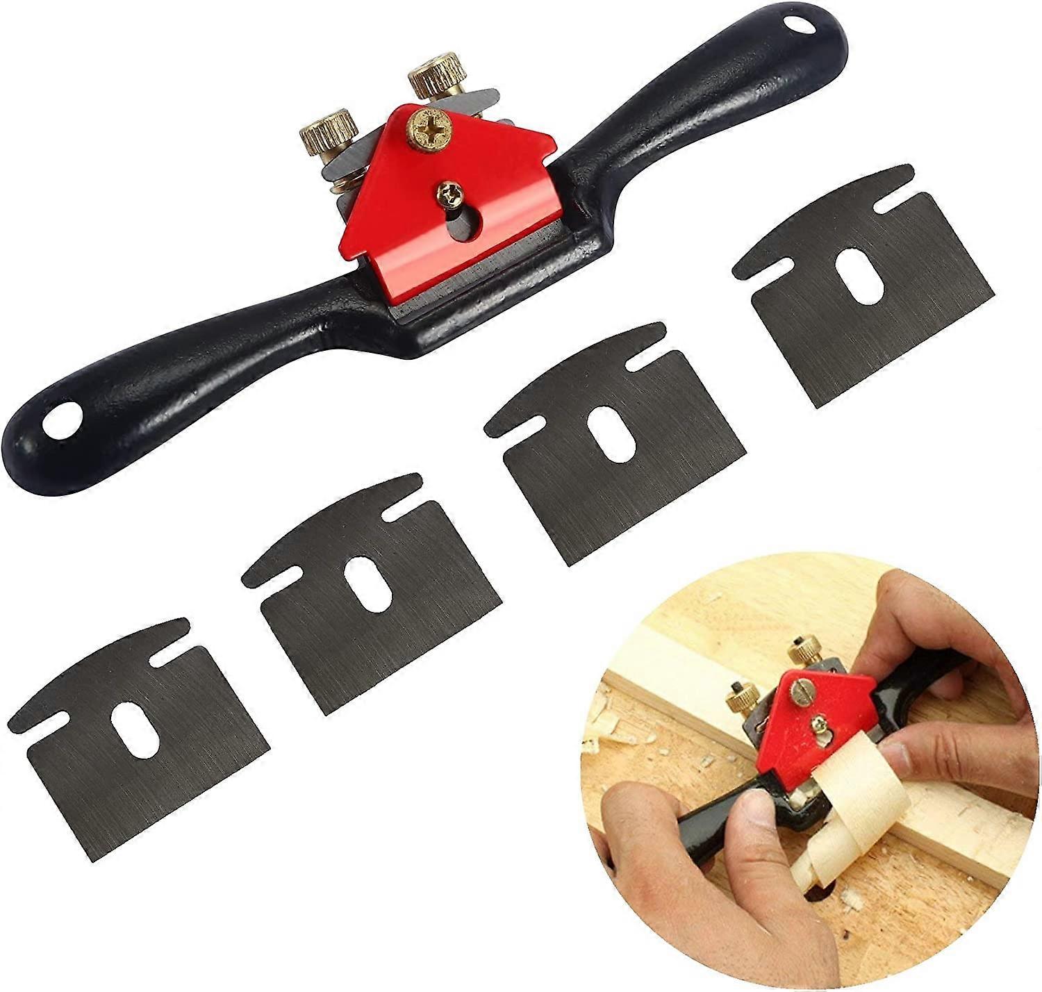 Adjustable SpokeShave with Flat Bottom and Metal Blade Woodworking Tool with 4 Piece Planer
