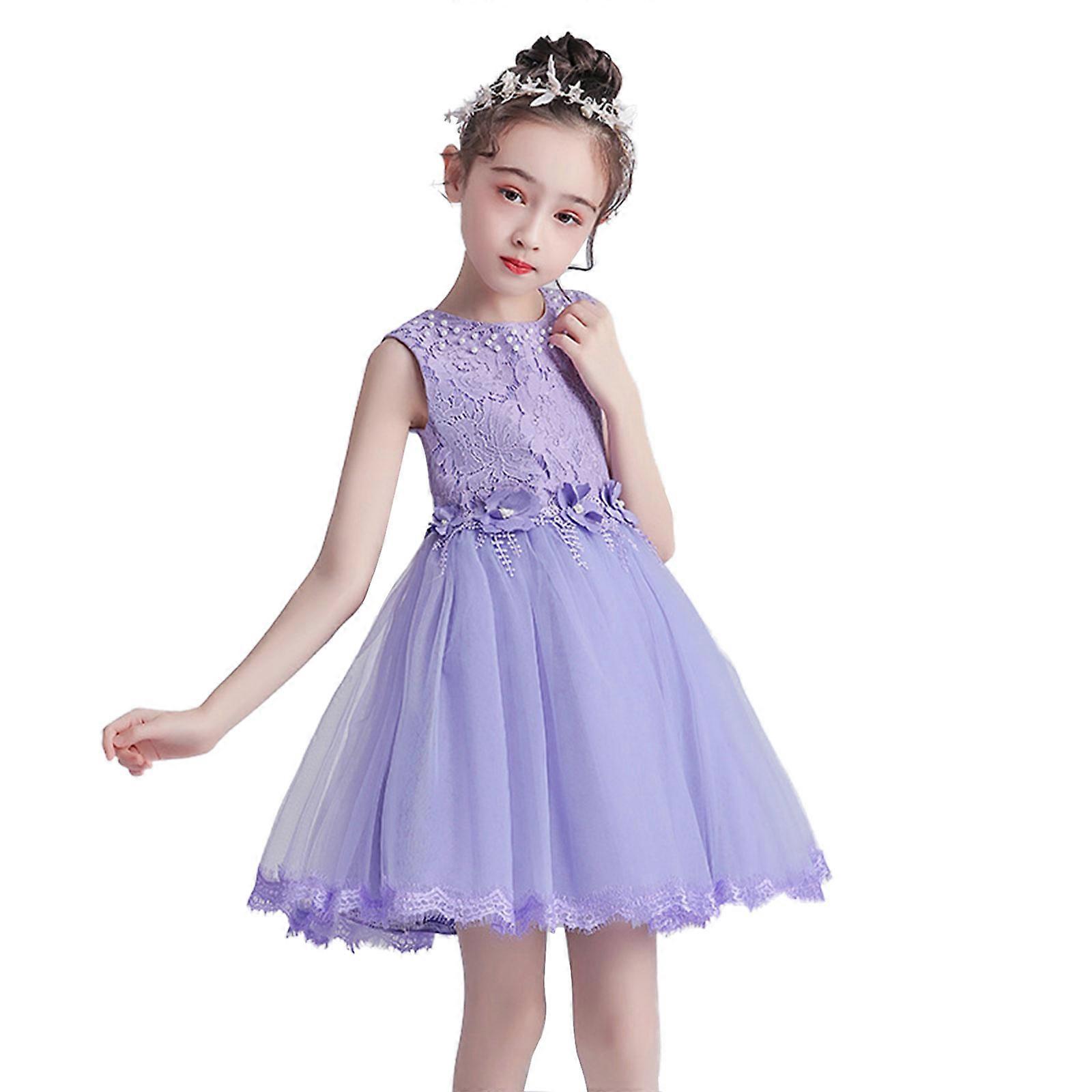 Spets Blomma Flicka Klänning Brudtärna Tyll Bröllopsklänning