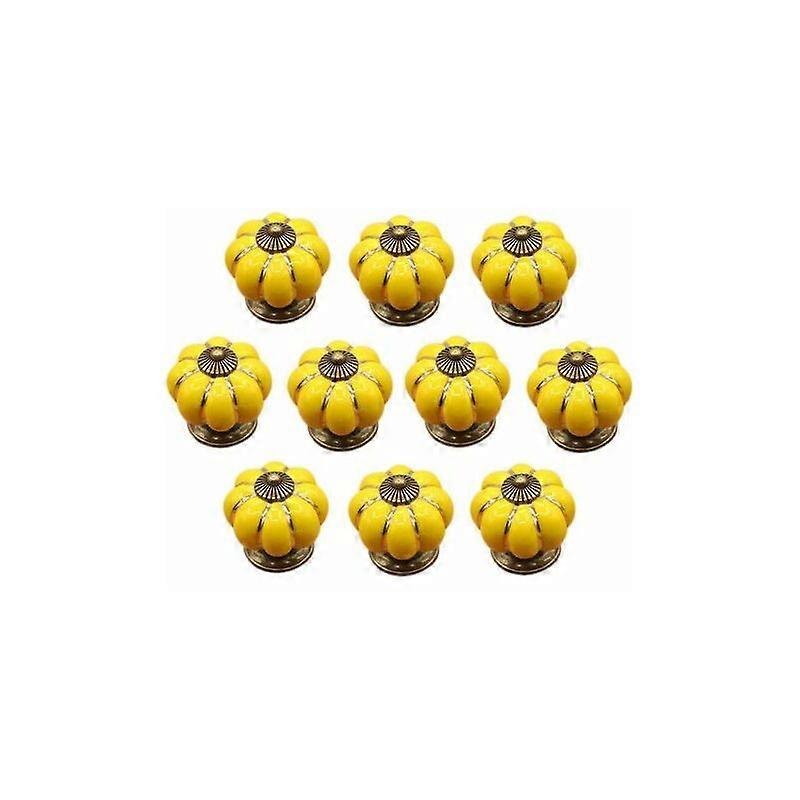 Dww-(Yellow) 10 Pcs Ceramic Drawer Knobs, Furniture Knobs for Kitchen Drawers and Cabinets