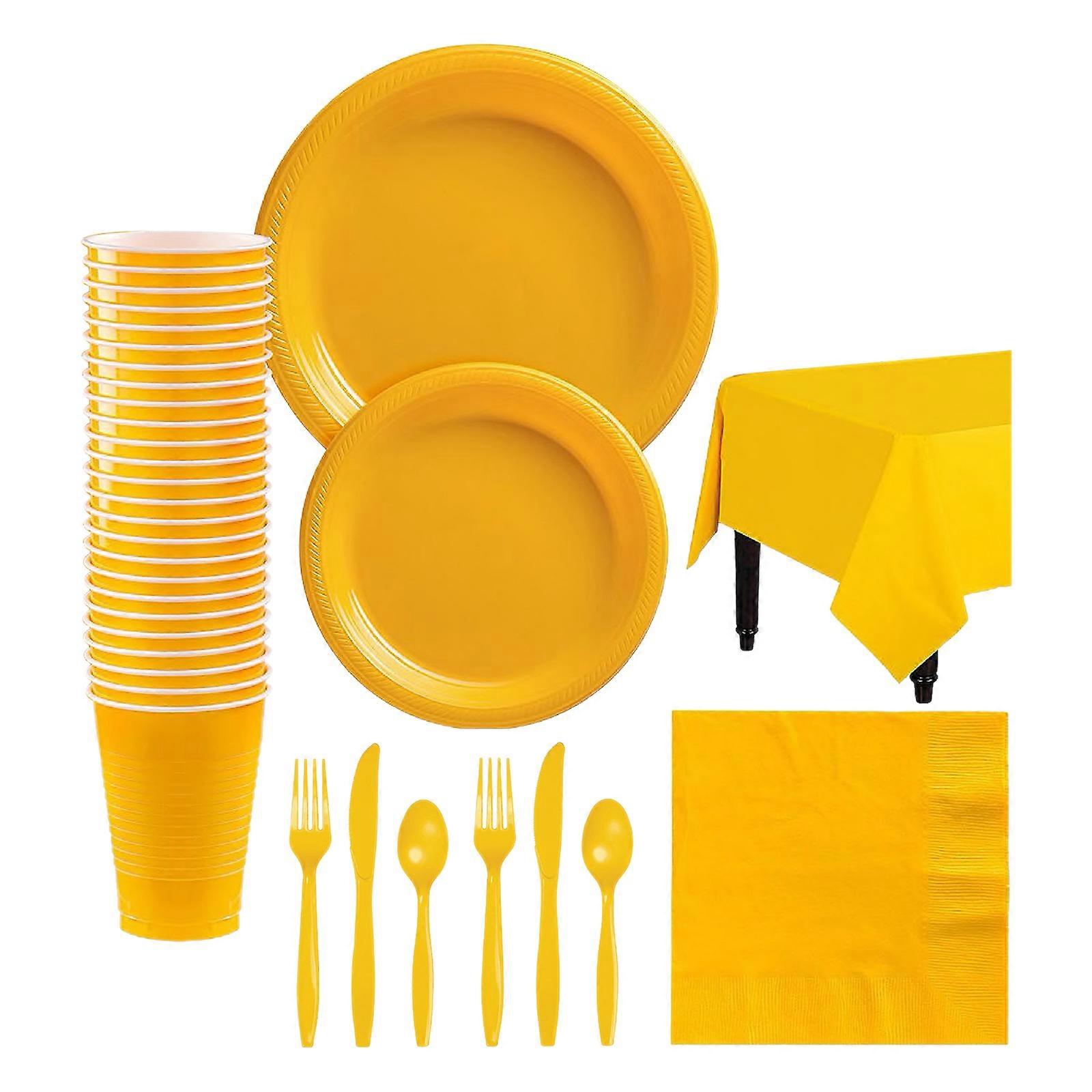 Disposable Tableware Set for 20 Guests Disposable Paper Birthday Dinnerware Plastic Plates Forks Knives Spoons Cups Napkins Tablecloth for Party