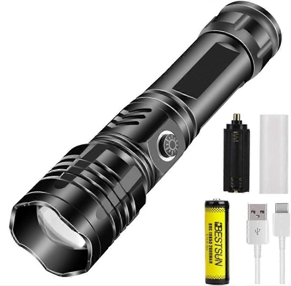 Super Bright XHP50 Powerful LED Flashlight 1W Lumens USB Rechargeable Waterproof Zoomable 5 Modes Tactical Torch[Energy Class A++]