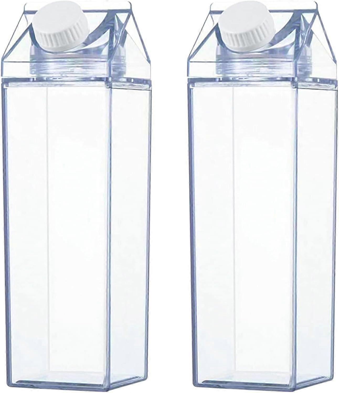 2 Pieces Clear Milk Carton Bottles, 500ml Reusable Plastic Water Bottle, Easy to Carry, Suitable for Outdoor Sports, Travel and Camping