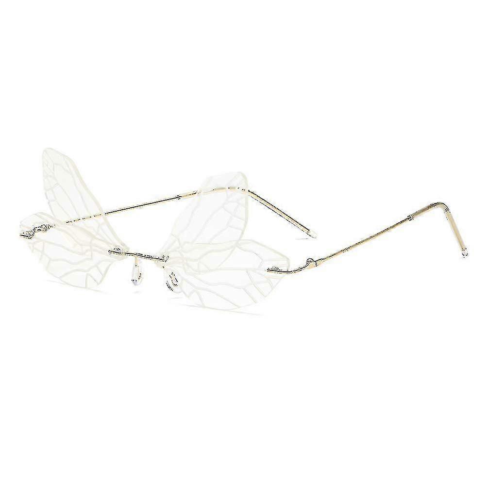 Butterfly Pattern Rimless Metal Frame Sunglasses