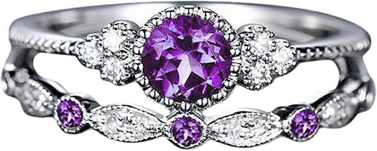 Femmes Zircon Artificiel Bague Deux Pièces Bague Incrustée Strass Anniversaire Taille 6-10 (Taille 6, Violet)