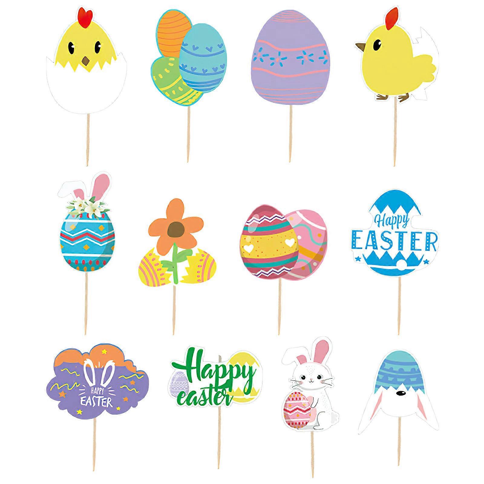 2 Sets Easter Themed Cupcake Toppers Adorable Bunny Cake Picks Cake Decors