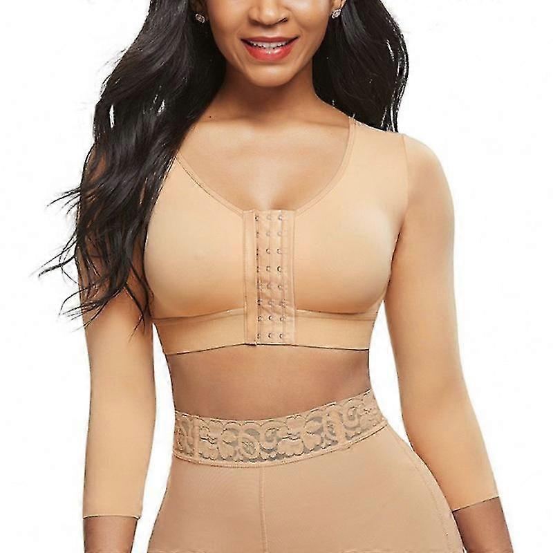Womens Shapewear 3/4 Sleeve Arm Shaper Front Closure Compression Bra Post Surgery Posture Corrector Tank Top