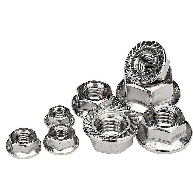 2/5/10/25pcs M3 M4 M5 M6 M8 M10 M12 High Quality Stainless Steel Hexagon Hex Head Serrated Spinlock Flange Nut Lock DIN6923