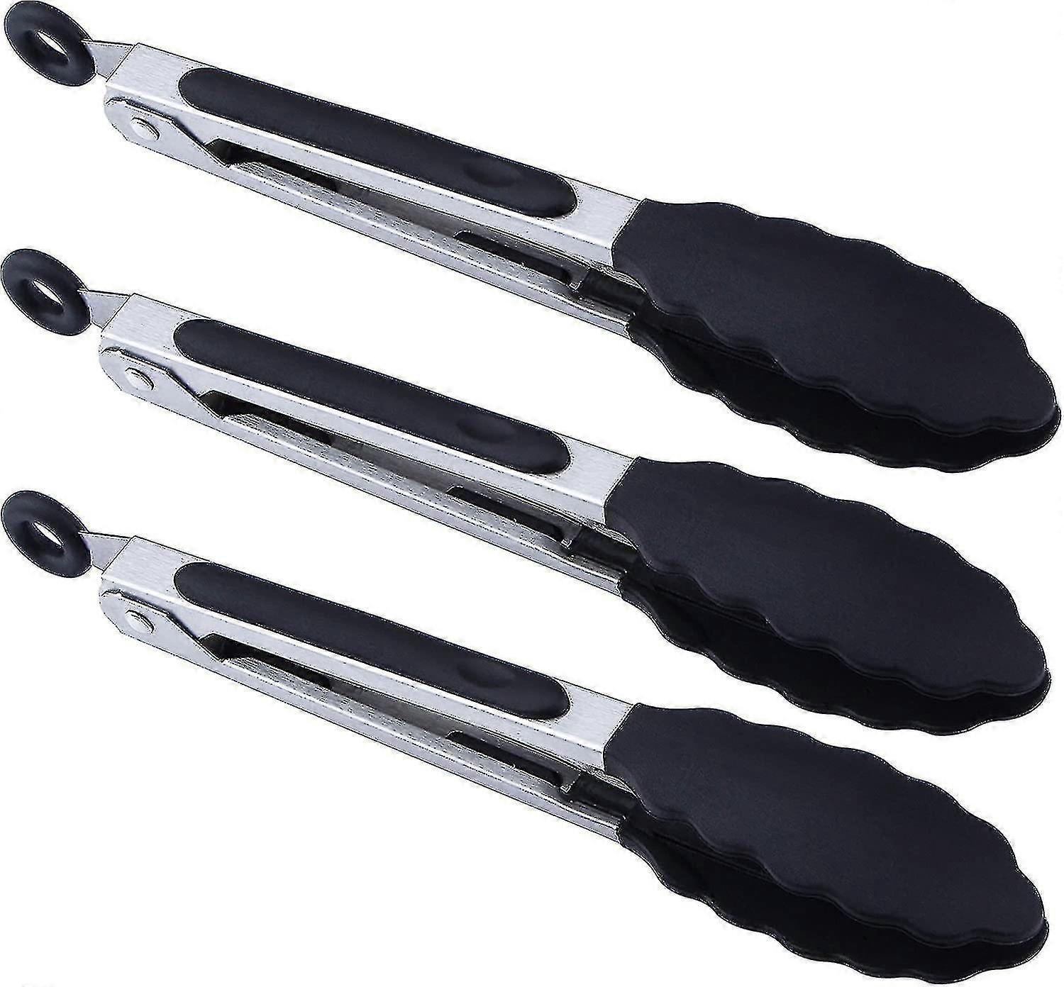 3pcs 12 Inch Mini Silicone Serving Tongs -  Black