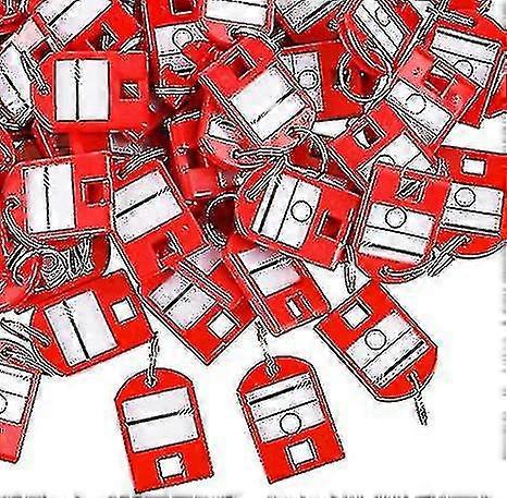 80 Pack Plastic Key Tags, Double-sided Writing With Metal Ring And Label Window,red