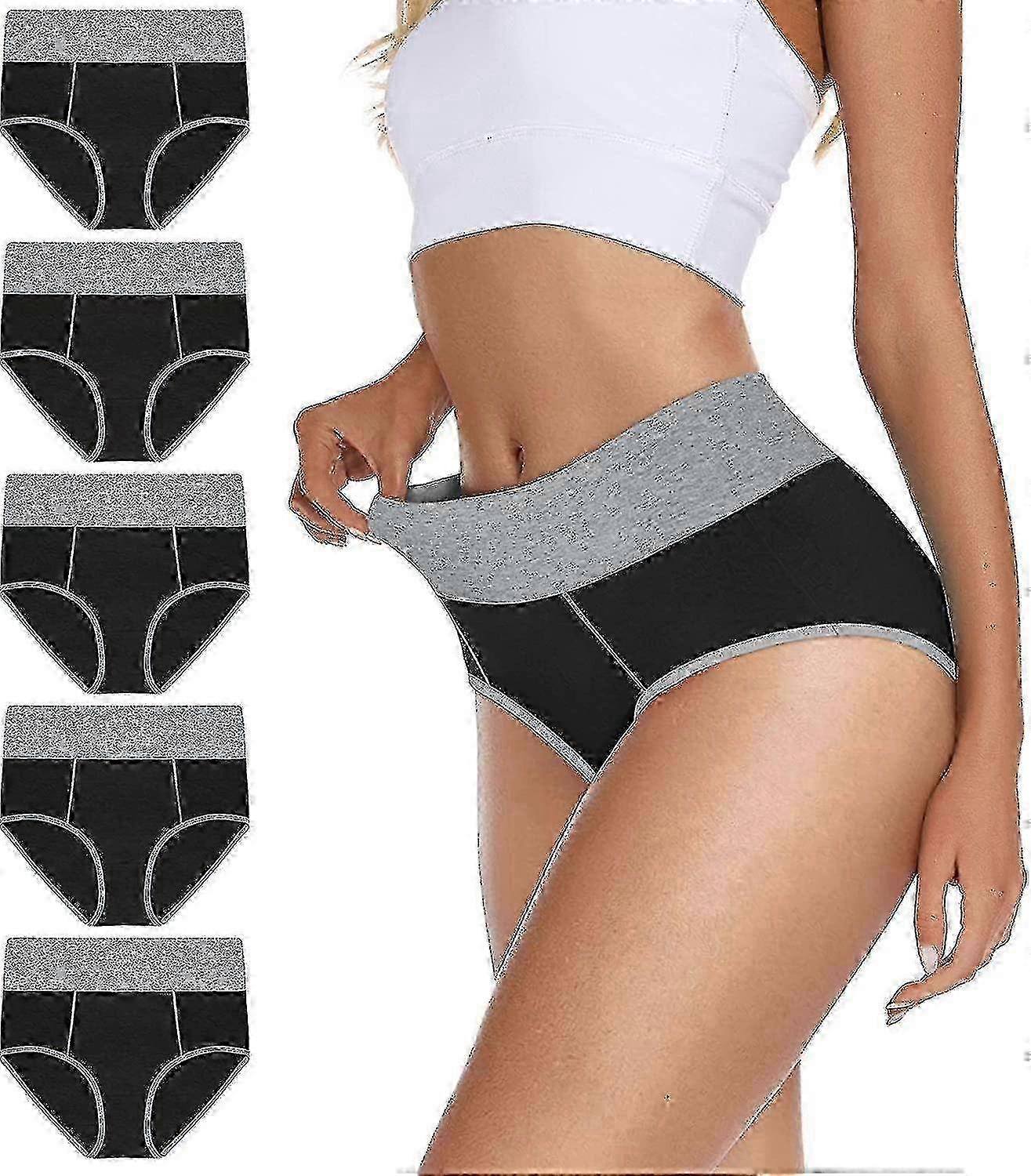 5 Packs Women's Stretch Cotton Underwear High Waisted Panties Soft Breathable Briefsahan
