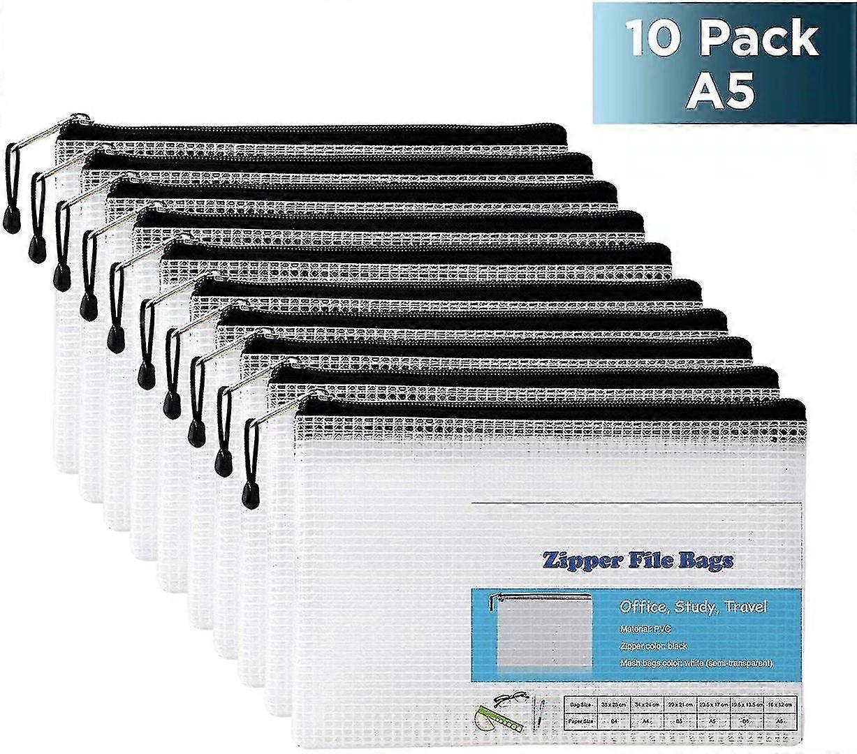 10-pack Document Bag Size A5, Zipper Pouch Mesh Pockets Set Zipper Pouch For File, Paper, Documents