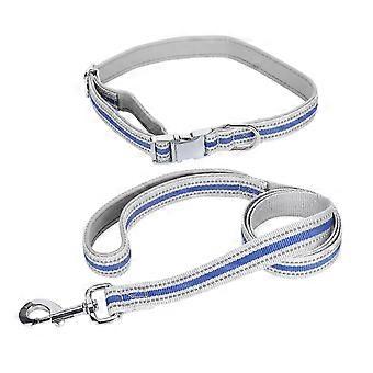 Outdoor Dog Reflective Nylon Collars with Quick Release Buckle and Matching Leashes SetDark Blue L