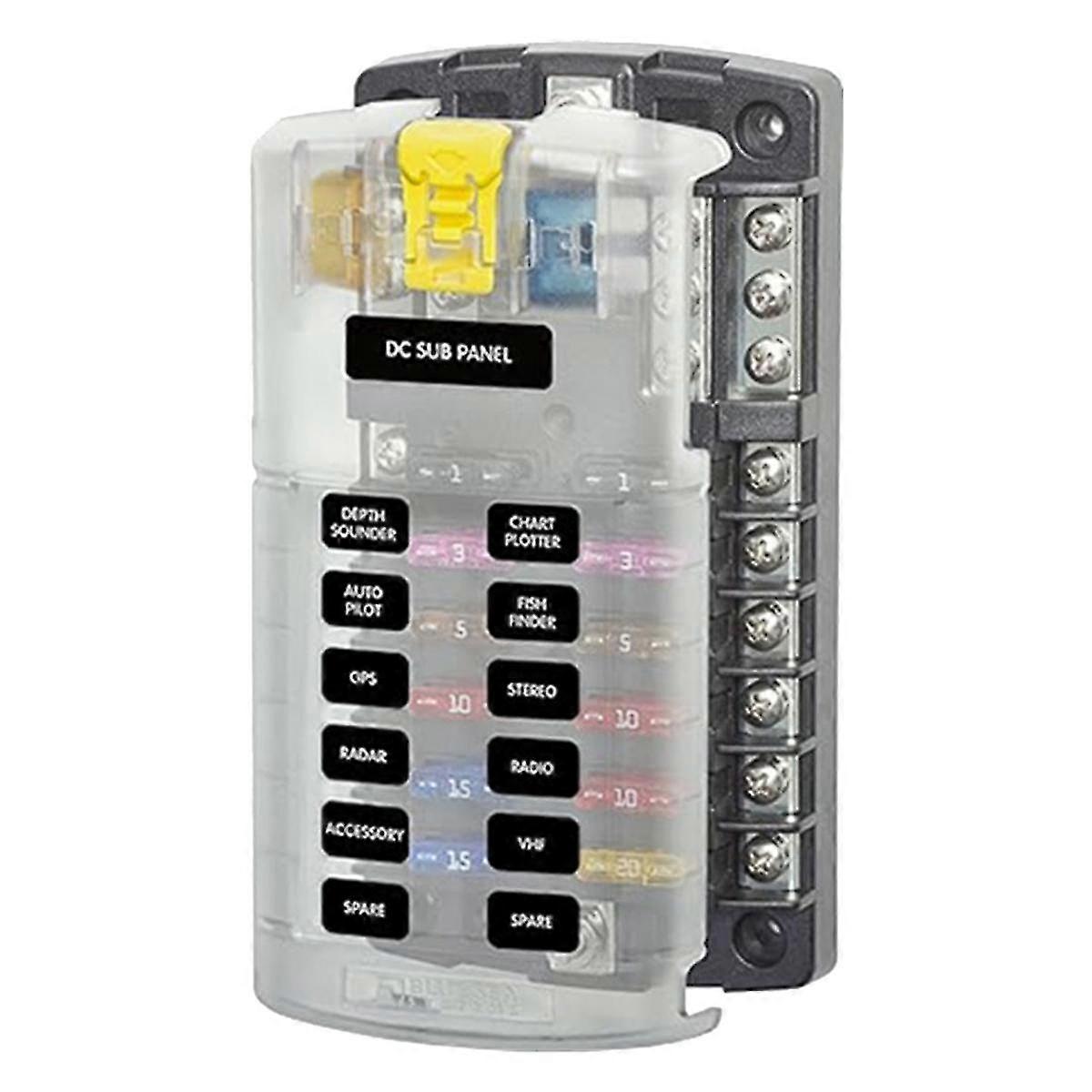 Car Boat Fuse Box Holder 5026 Blade Fuse Block 32v100a 12 Circuit With Ground And Cover