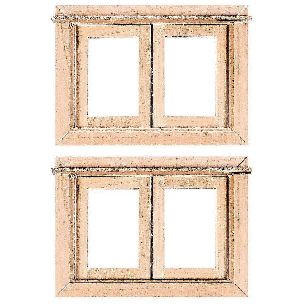 2pcs Doll House Wood Window Model Miniature Window Models Miniature Window Decoration