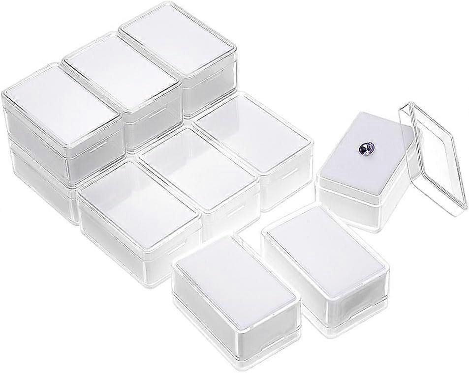 12 Pcs Gemstone Display Box, 2.24x1.46x1.1 inch Transparent Plastic Square Jewelry Display Container Diamond Storage Box with Clear Top Lids and White