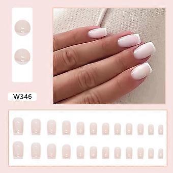 Kurze weiße quadratische falsche Nägel mit französischen Kanten elegante charmante Nägel Gelee Kleber Modell