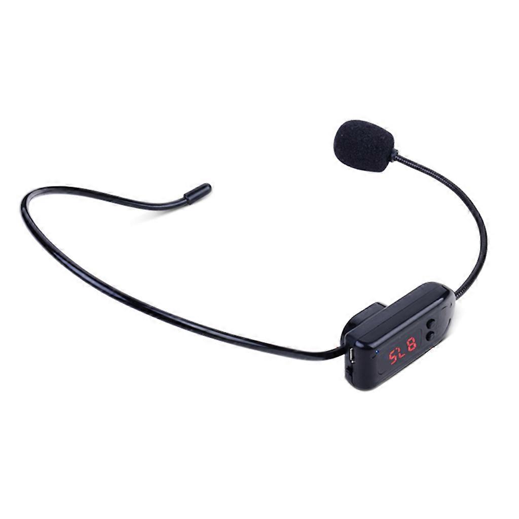 Light Weight FM Wireless Microphone Headset Built-in Battery Headset with Audio Playback Function 680Ohm Resistance  Black