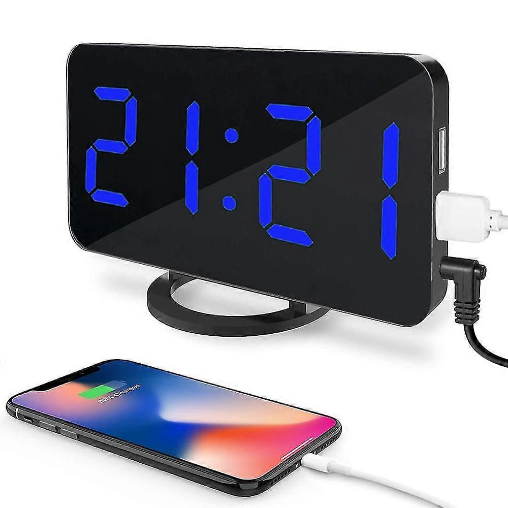 Digital Alarm Clo, Large Led Display With Dual Usb Charger  Auto Dimmer Mode Easy Snooze Function, Modern Mirror Desk Wall Clo For Bedroom Ho