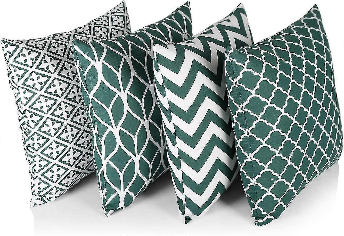 Set Of 4 Double Sided Square Cushion Covers, 45cm Length X 45cm Width, Green