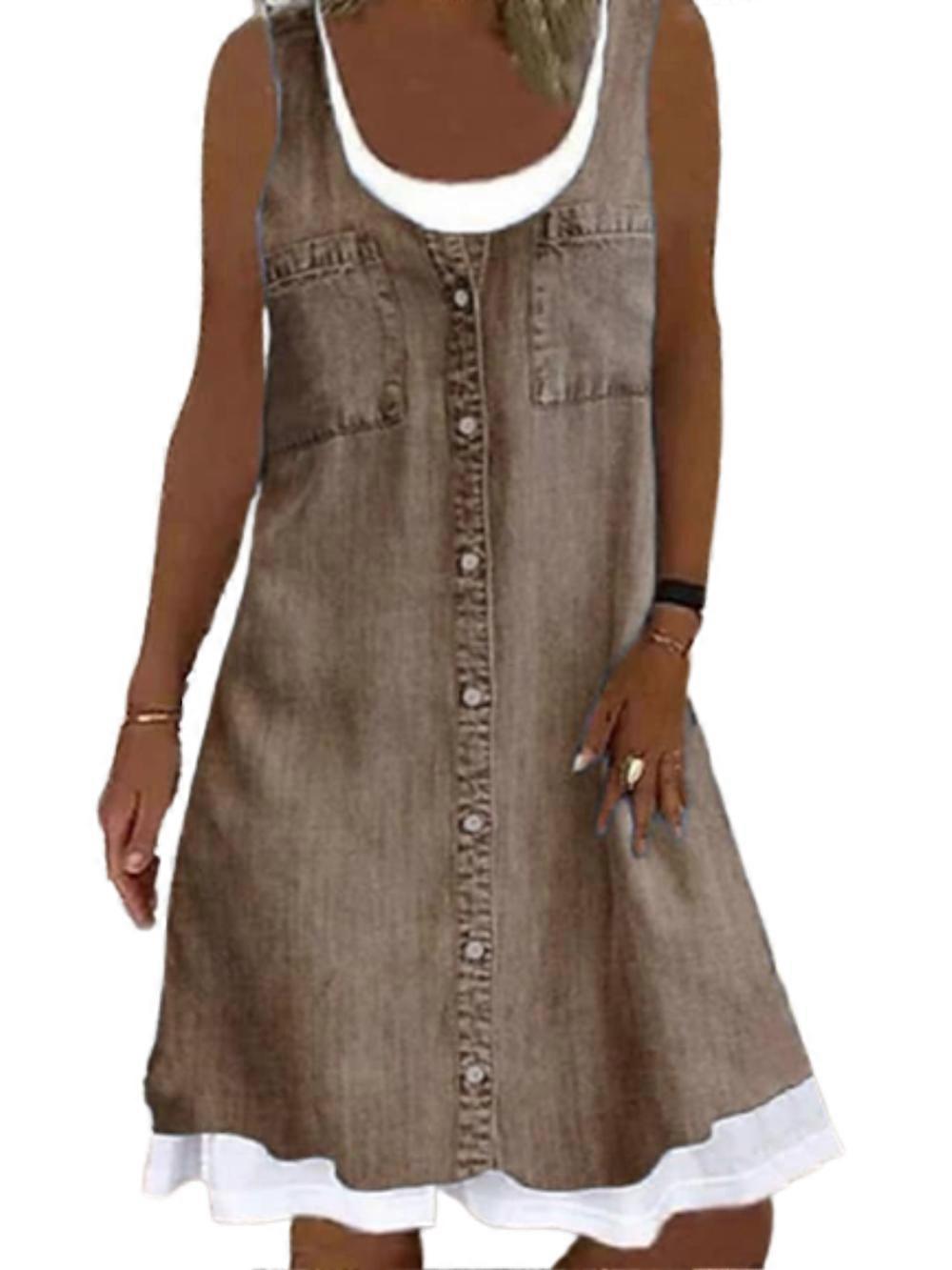 نسائي بلا أكمام أزهار مزيف قطعتين رقبة مستديرة فستان كاجوال