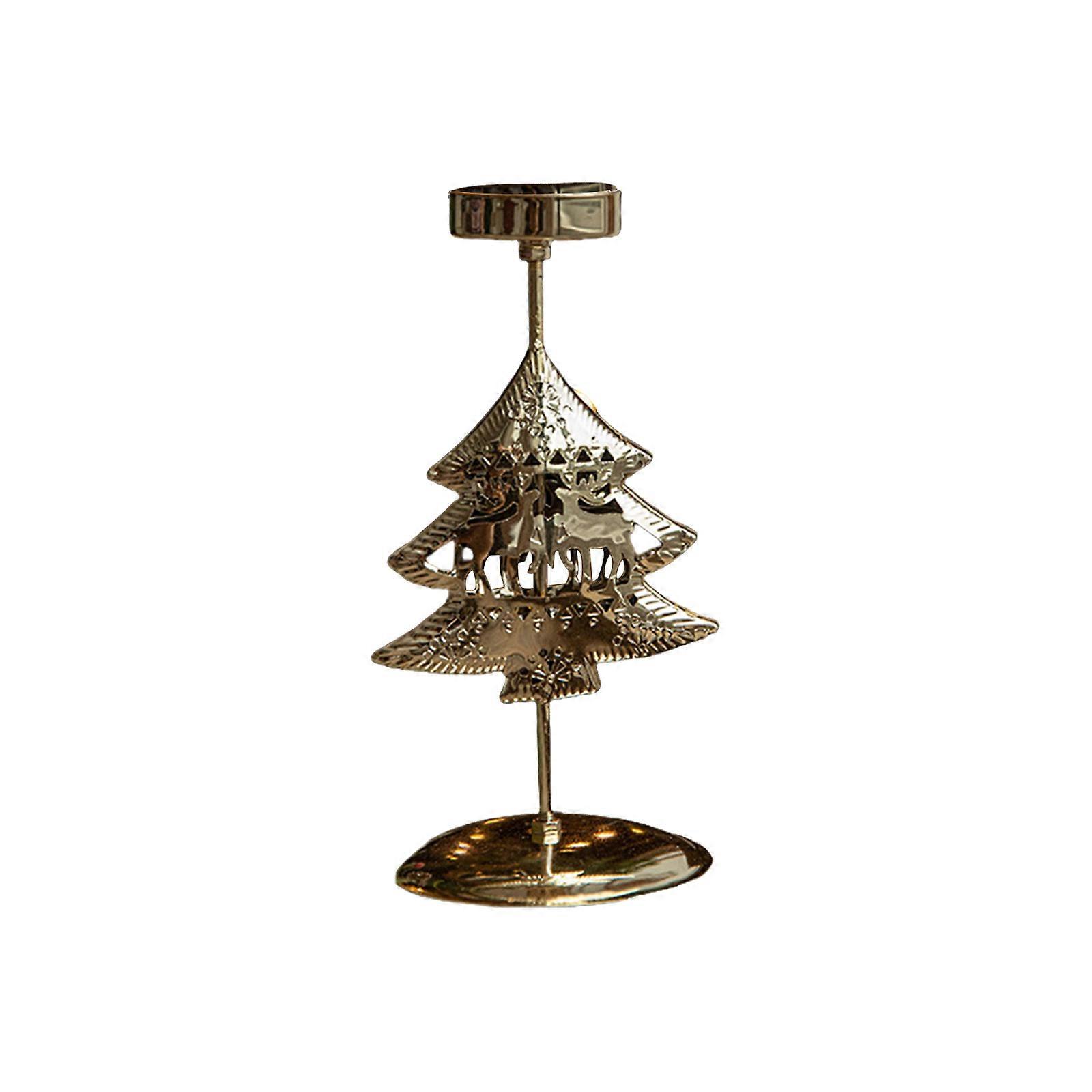 Iron Candle Holder Stand with Christmas Flower Star Snowflake Elk Tree Pattern Candlestick for Home Tabletop Decoration