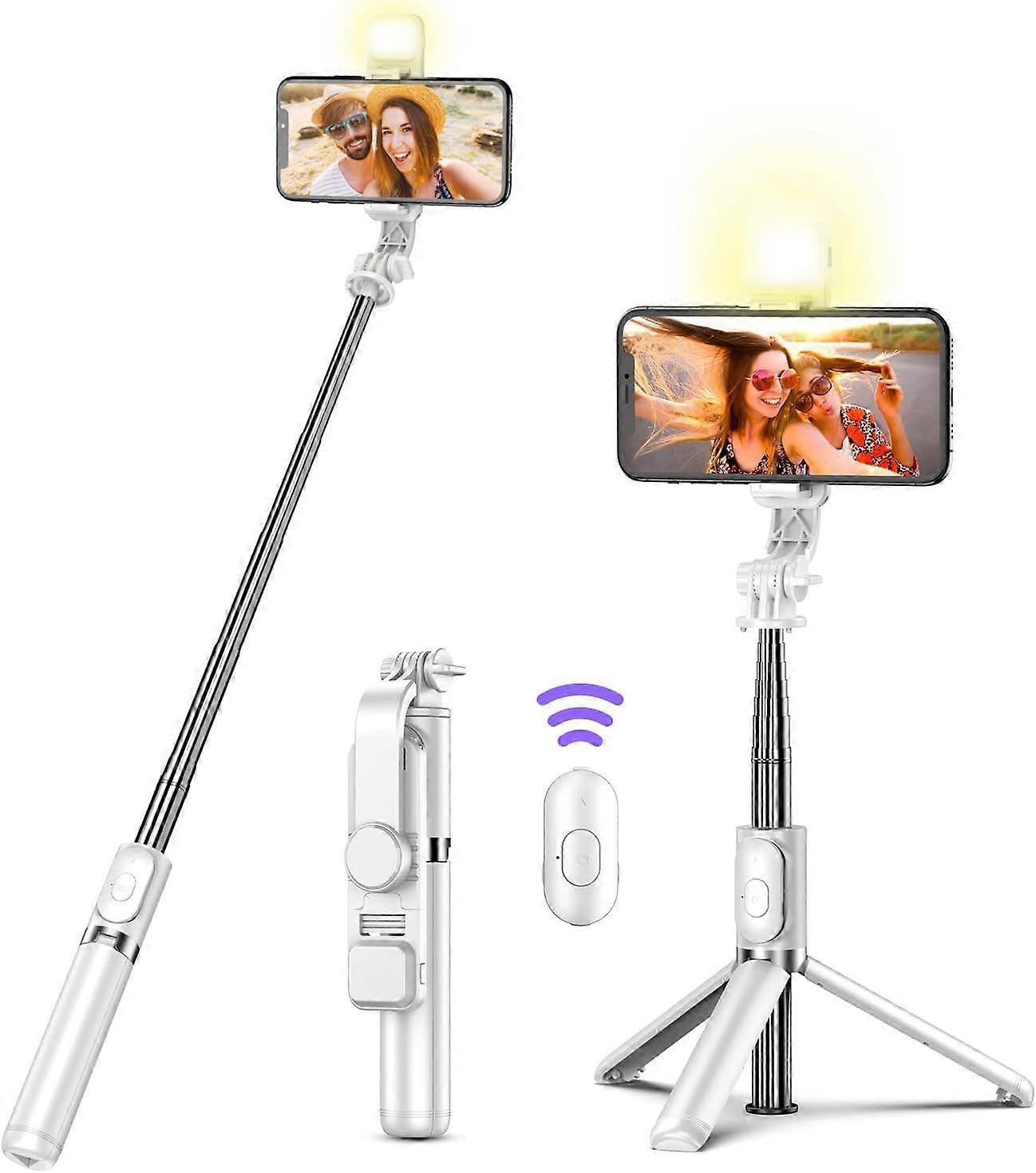 Trípode Selfie Stick con mando a distancia, Trípode Selfie Stick extensible con anillo de luz LED, mando a distancia desmontable compatible con IPhone 13/13 Pro/12/11/11 Pro/X
