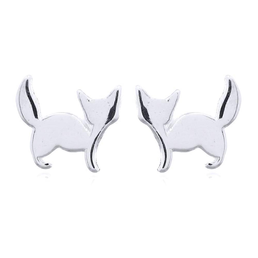 Jewelco London Rhodium Silver Cheeky Curious Kitten Stud Earrings