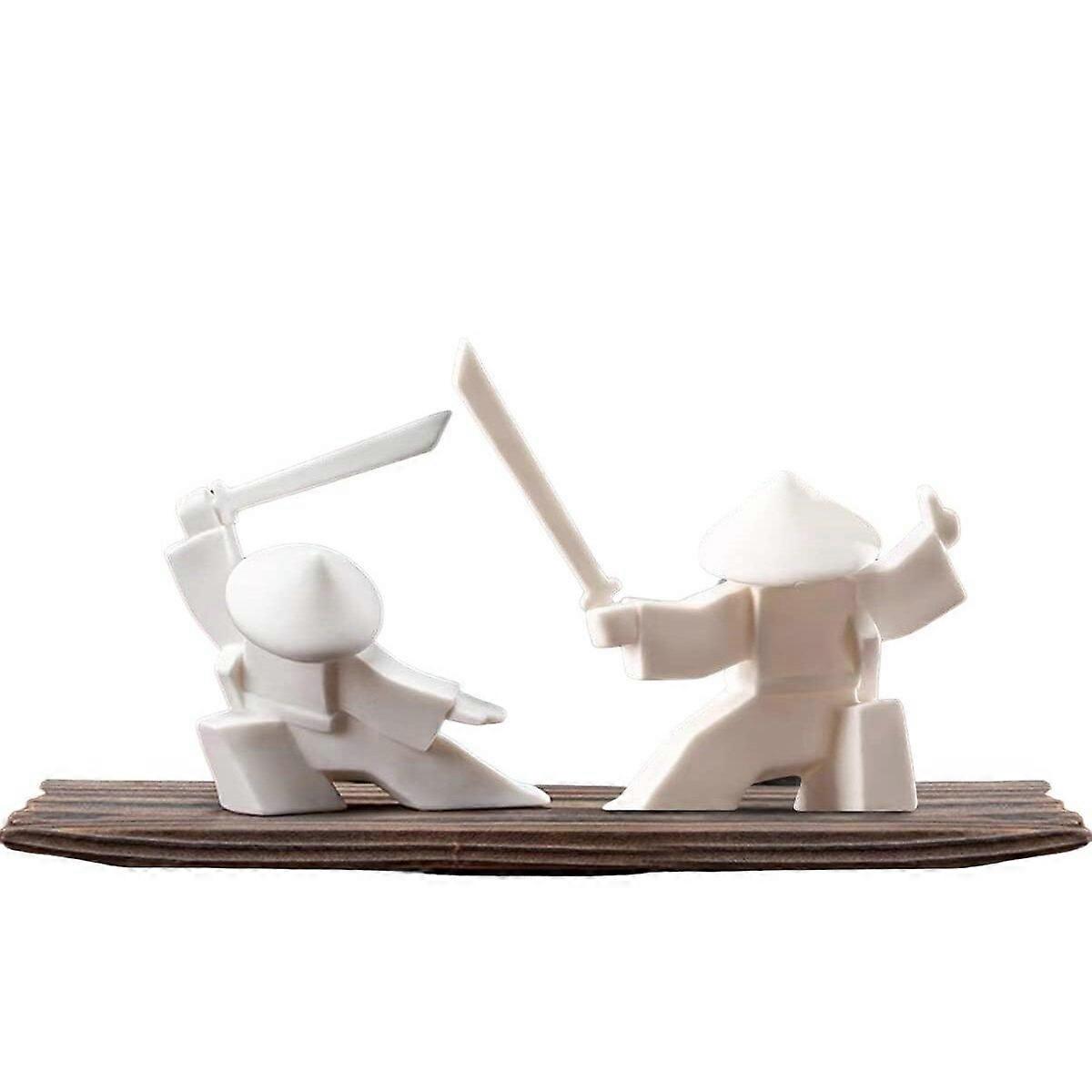 Set of 2 Samurai Figurines, Ceramic