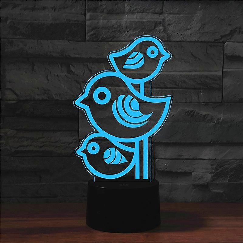 Three Birds Shape 3D Colorful LED Vision Light Table Lamp, 16 Colors Remote Control Version