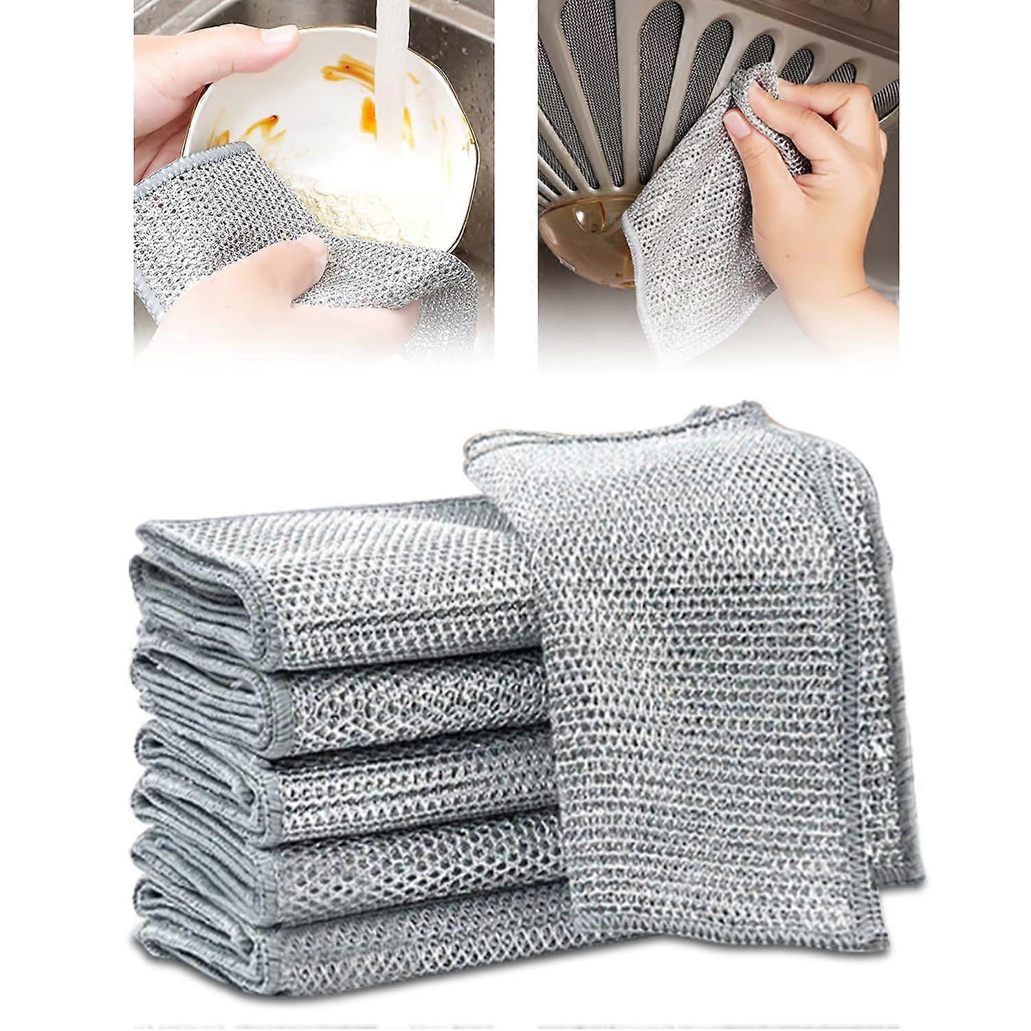 5 Pieces Non-Scratch Wire Dishwashing Rags, Multipurpose for Wet and Dry Use, Durable, Reusable, 12x12 Inches