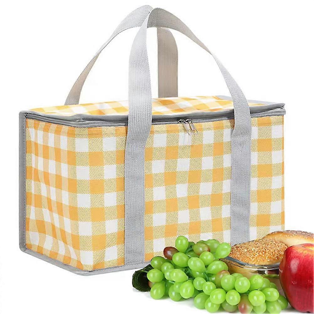 Insulated Foldable Picnic Basket Bag 13.8x7.9x7.9 Inches with Zippered Top for Outdoor Events and Travel