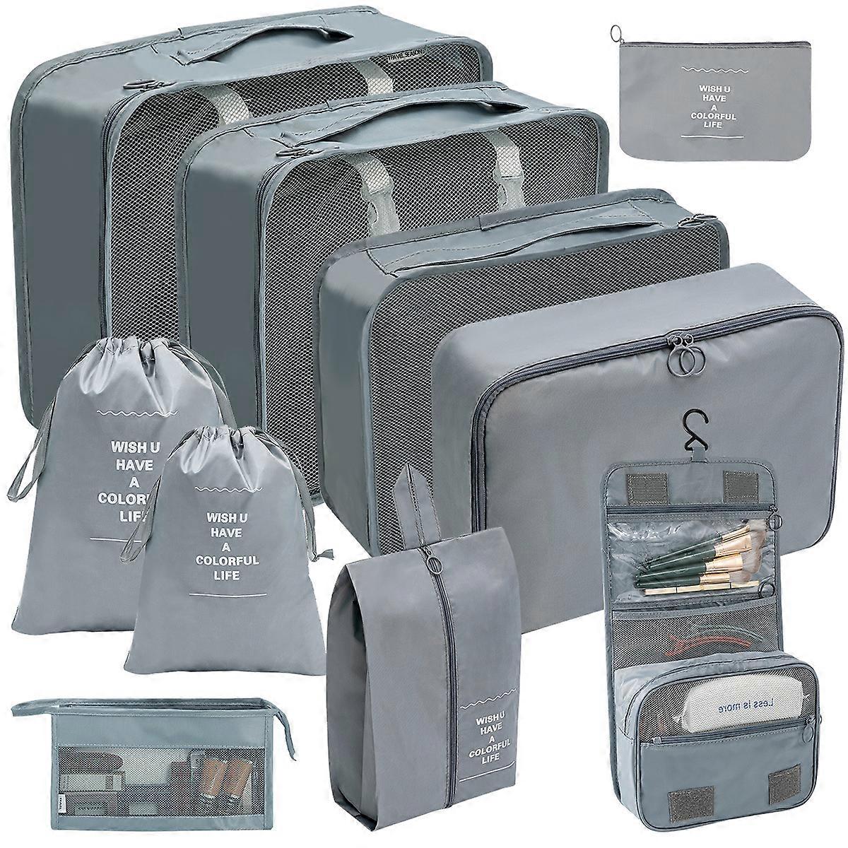 Travel storage bag set - [10-piece set of toiletries and makeup] gray