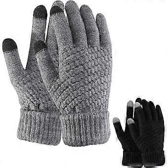 2 Paar Damen-Winter-Strickhandschuhe, warme Paarhandschuhe, dünne Touchscreen-Fleece-Handschuhe