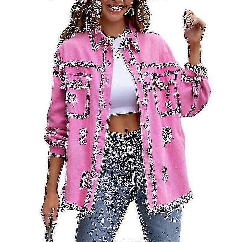 Womens Oversized Denim Jacket Distressed Ripped Jean Jacket-DF