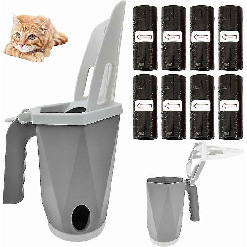 Cat Litter Scoop with 8 Rolls of Garbage Bags, Detachable Cat Litter Scoop, Poop Scooper with Waste Storage, Cat Litter Scooper Set