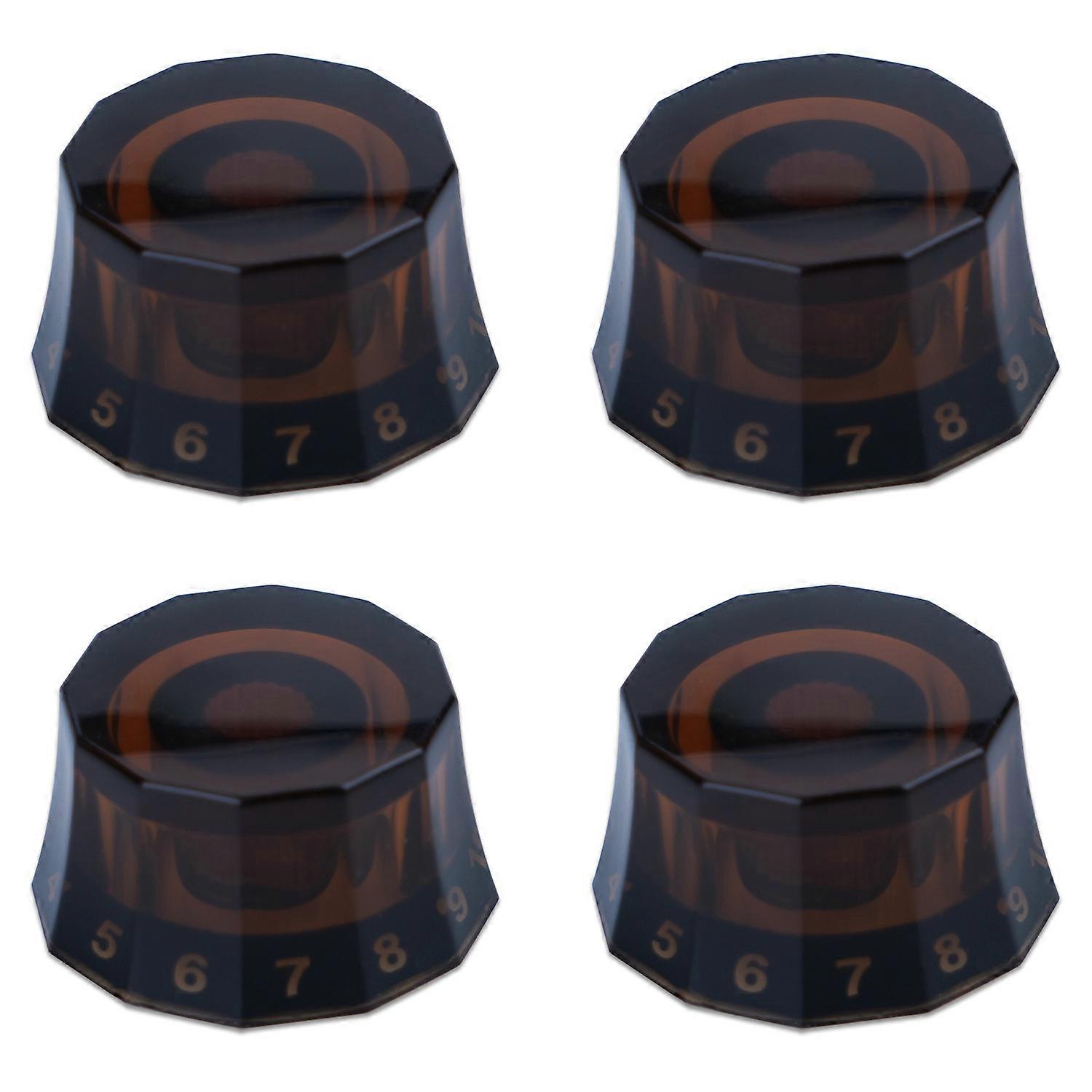 4Pcs Guitar Contral Knobs, Clear Knobs Electric Guitar Bass Top Hat Knobs Speed Volumes Tone Control Knobs Replacement  Dark brown