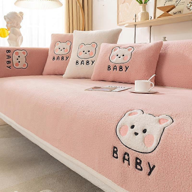 Modern Winter Lamb Wool Sofa Towel Thicken Plush Cartoon Bear Soft And Smooth Sofa Covers For Living Room Anti-slip Couch Cover
