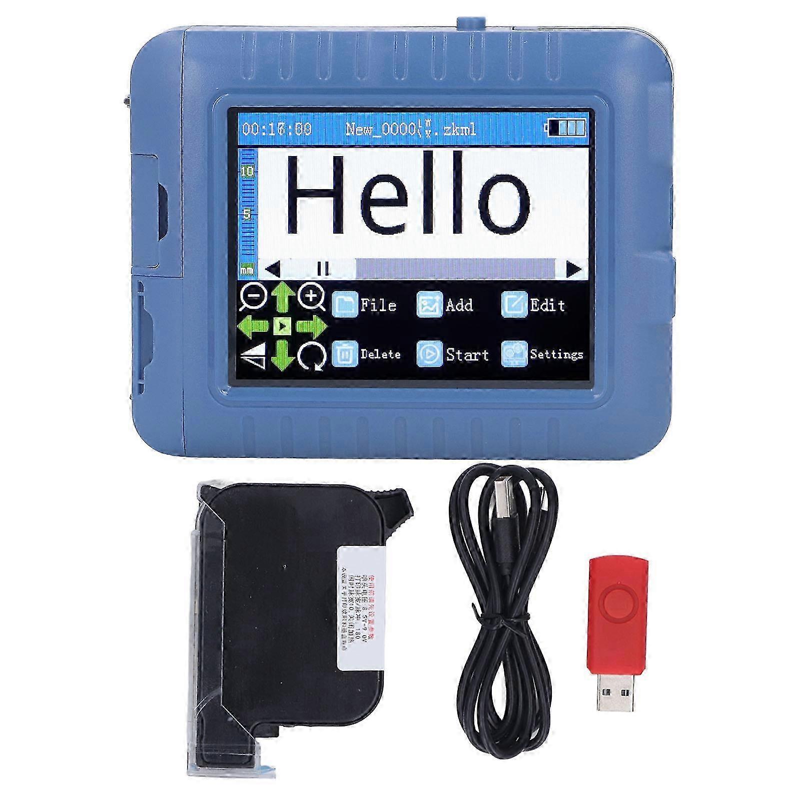 3.5in Color Screen Mobile Inkjet Printer Multi Language 12.7mm Handheld Printer Set with Ink Cartridge for Date Code