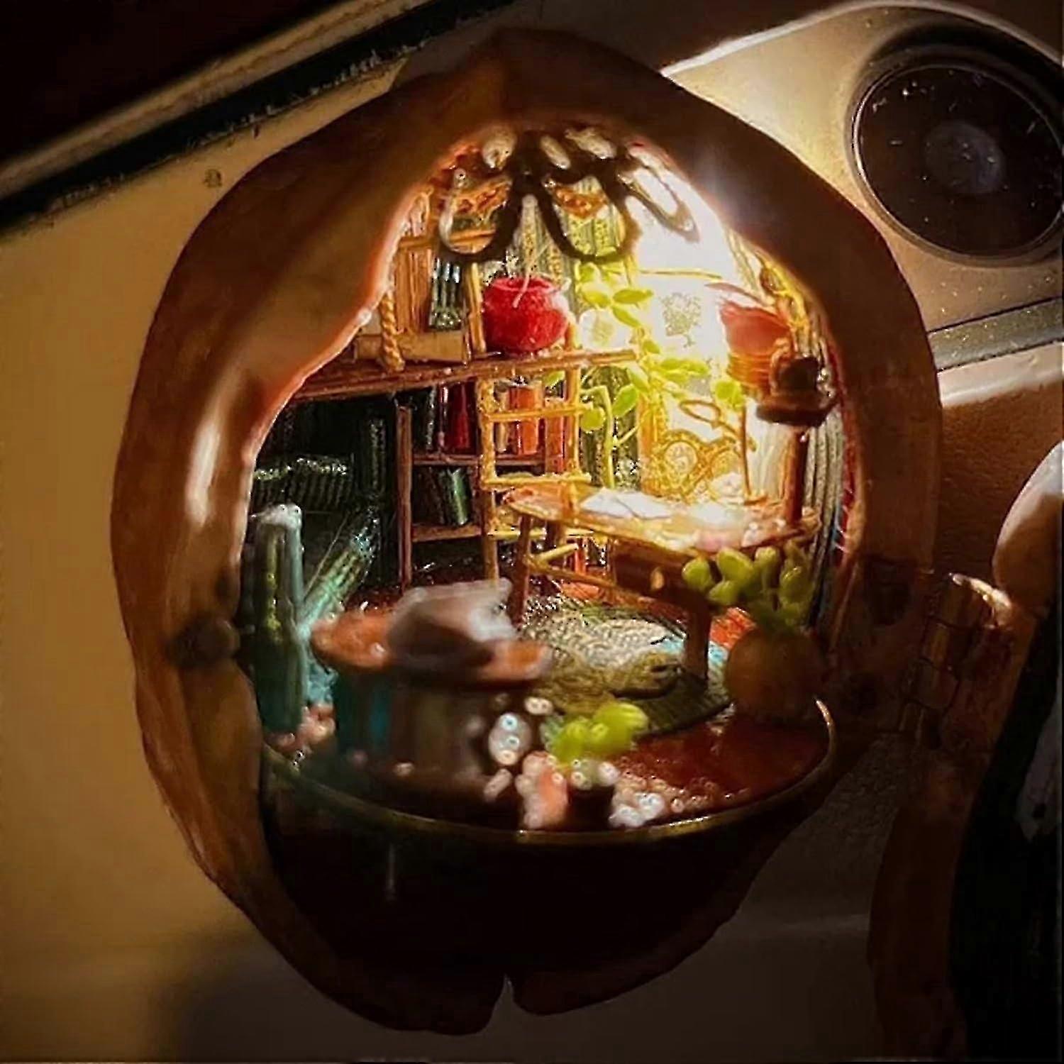 "Walnut Shell Doll House, Tiny World Inside Walnuts, Handmade Walnut Shell Doll House Mini Library, Resin Nut Secret 3d Scene Valentine's Gift"